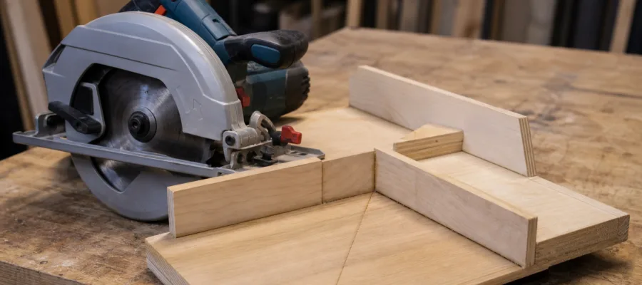 Kreissaege DIY: Gehrungsschnitt-Jig anfertigen fuer saubere Ecken