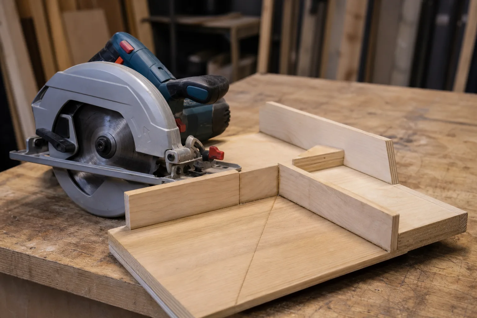 Kreissaege DIY: Gehrungsschnitt-Jig anfertigen fuer saubere Ecken