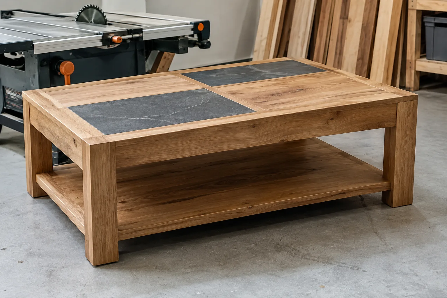 Kreissaege DIY: Couchtisch mit eingelassenen Platten herstellen